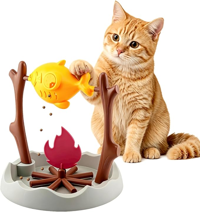 Cat Slow Feeder Treat Dispenser, Foraging Interactive Cat Puzzle Fish Toy