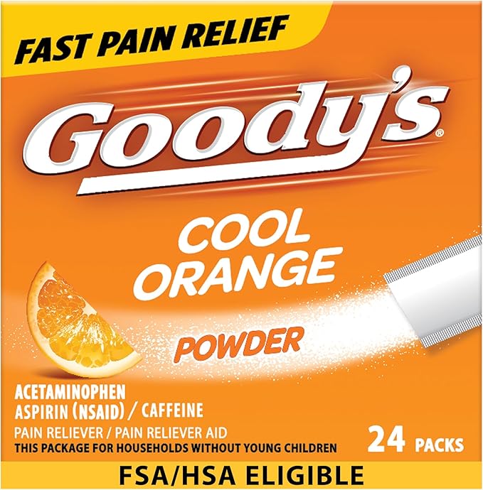 Goody's Pain Relief Powders, Extra Strength Headache Powder Cool Orange, 24 ct (Pack of 1)