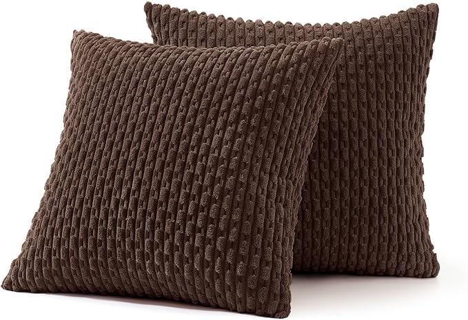 MIULEE Decorative Throw Pillow Covers 20x20 Dark Brown Textured Corduroy | Pack of 2 Striped Pillow Covers Modern Farmhouse Fall Home Decor for Couch Bed Sofa Living Room