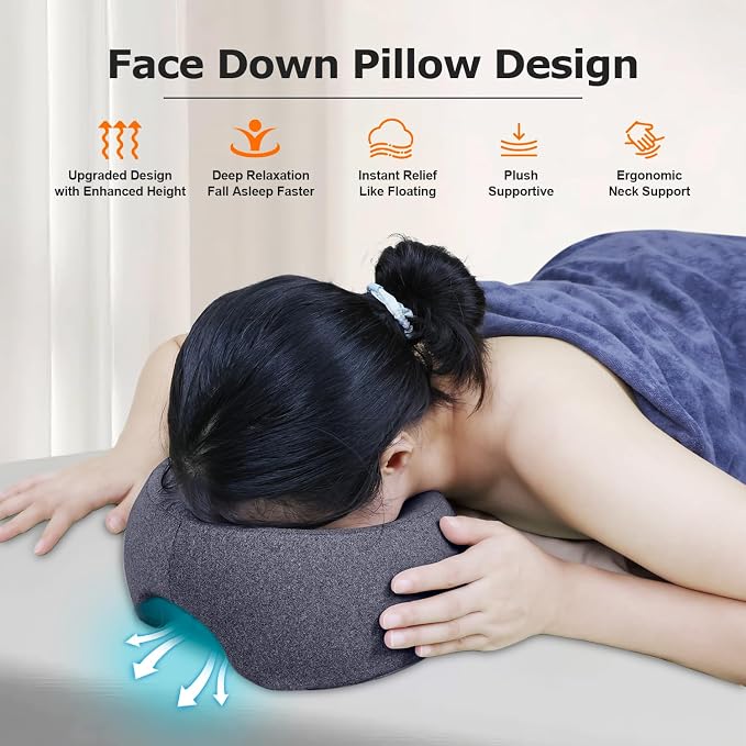 Face Down Pillow, Massage Headrest for Bed, Massage Face Cradle for Bed, BBL Pillow After Surgery Post Eye Surgery (Grey)