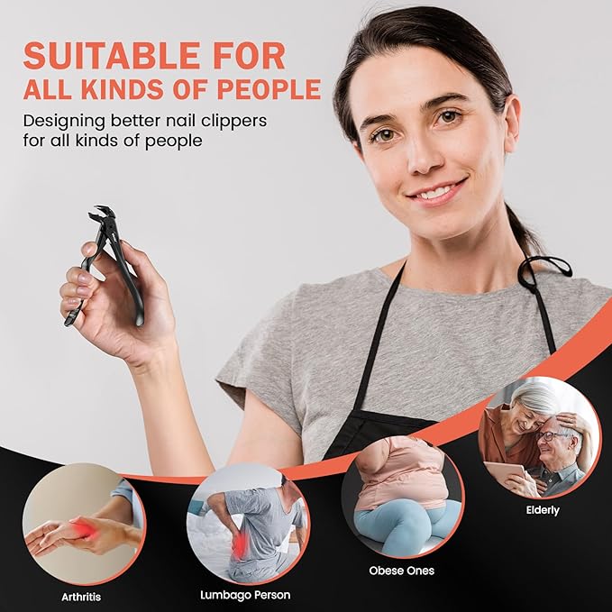 BEZOX Toenail Clippers for Seniors – Upgraded Long Handled Curved Head Toe Nail Clippers for Thick Nails for Elderly - Black