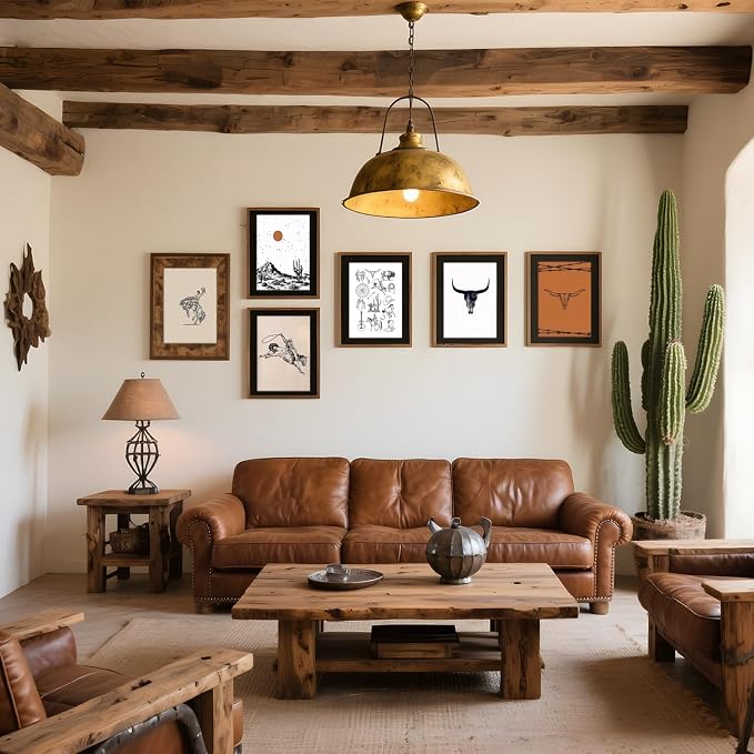 Vintage Western Cowboy Poster Set of 6, Southwestern Wall Art Longhorn Bull Skull Wall Decor Mid Century Retro Desert Canvas Painting Prints for Bedroom Living Room Dorm 8x10 inch Unframed