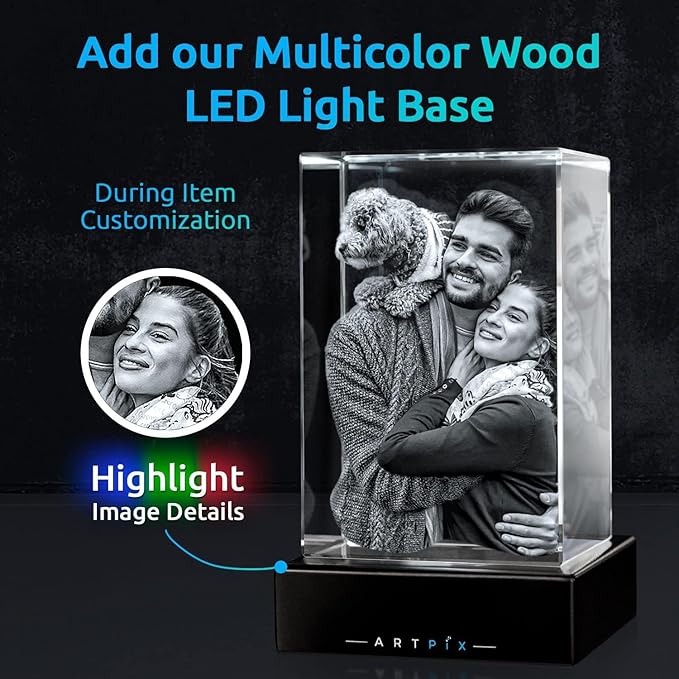 ArtPix 3D Crystal Photo, Christmas Personalized Gifts for Mom, Wife, Women, Her, Him, Men, Mother, Great Unique Customized Gift Idea With Your Own Photo, Custom Glass 3D Laser Etched Picture Wedding