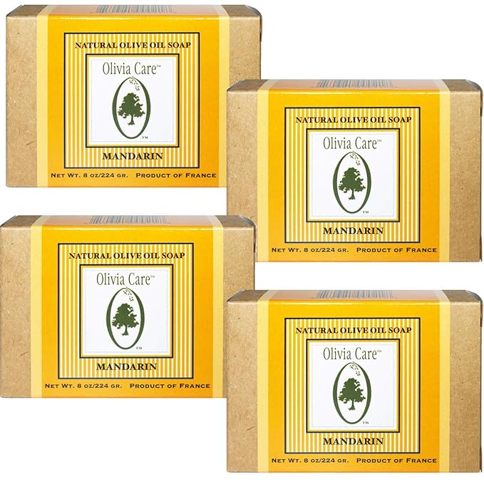 Olivia Care Premium Mandarin Bath & Body Bar Soap Organic, Vegan & Natural Olive Oil Repairs, Hydrates, Moisturizes & Deep Cleans Vitamin C Good for Sensitive Dry Skin Made in USA 8 OZ – (4 PACK)
