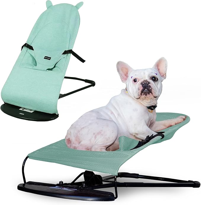 Cat & Dog Rocking Chair - Bouncer Bed for Frenchie, French Bulldog Lounge, Outdoor Portable Foldable Pet Furniture. Adjustable Height, Breathable Mesh, Safety Harness for Small Animals & Puppies