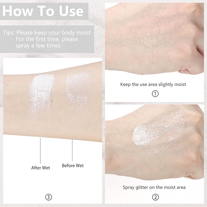 Etercycle Glitter Makeup Spray, White Fine Glitter Spray for Hair and Body, Extra Fine Face Glitter Makeup Sparkly Gifts for Clothes Nail Art Craft Design Easter Christmas Halloween Crafts