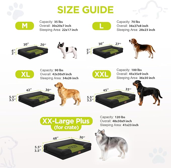 Waterproof Orthopedic Dog Bed for Medium Large Sized Dogs | Memory Foam Pet Bed Sofa with Bolster, Dog Couch with Washable Cover & Non-Slip Bottom, 30x20 Inch, Black