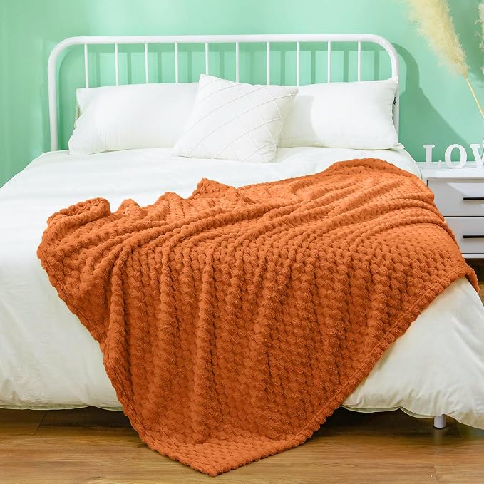 Excervent Hexagon Jacquard Throw Blanket for Bed, 60x80 Inch, Burnt Orange | Big Decorative Fuzzy Flannel Fleece Throw Blanket for Sofa Bed Couch, Super Soft Cozy, Suitable for All Seasons