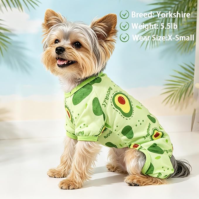Puppy Pajamas for Small Dogs Soft Strechy Summer Dog Pjs Clothes for Chihuahua Yorkie Boy Girl Cat Pet Outfits Cute Pattern XXS~L (Avocads, Small)