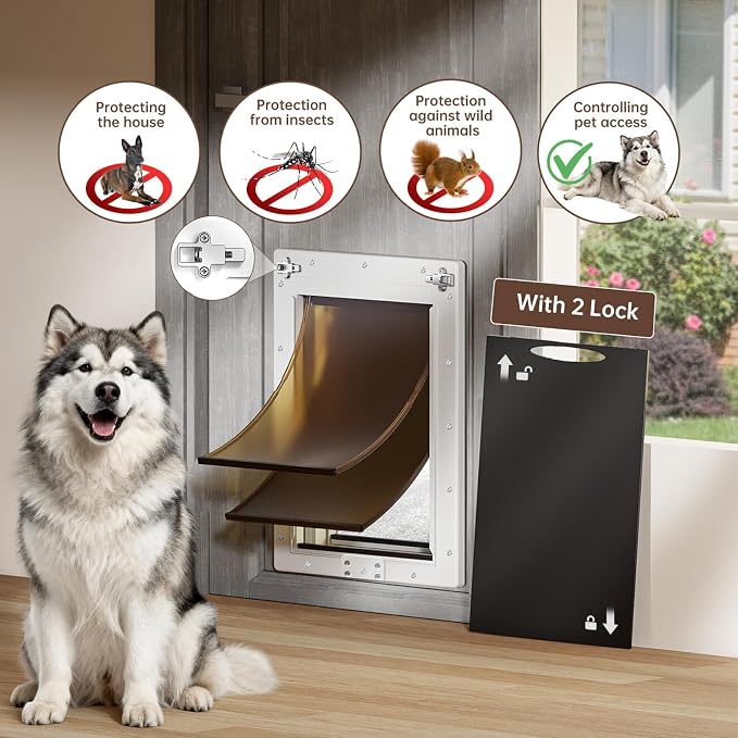 XL Dog Door for Door, Pets Up to 220 LB | Upgraded Aluminum Locks & Metal Screws, 2 Magnetic Flaps, Closing Panel, Never Rust, for Interior & Exterior Doors