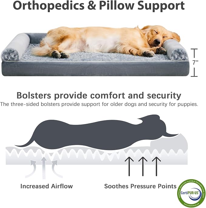 BFPETHOME Orthopedic Washable Dog Beds Large Sized Senior Dog for Comfy Sleeping with Removable Cover, Waterproof Big Soft Pet Couch Bed for Dogs Relax (Pack of 2)