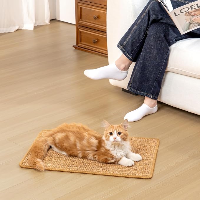 Conlun Cat Scratcher Mat, 15.7x23.6in Sisal Mat Floor & Couch Protector | High-density Sisal Cat Scratching Pad Rug, No Fraying, Mess-free, Anti-slip Backing for Floor & Wall, Brown