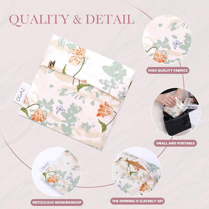 DGAZ Sanitary Napkin Storage Bag, Period Bag for Teen Aged Girls, Portable Period Bag for Panty Liners/Menstrual Cup/Small Tampons，Mini Makeup Bag for Purse(Orchid Grass)