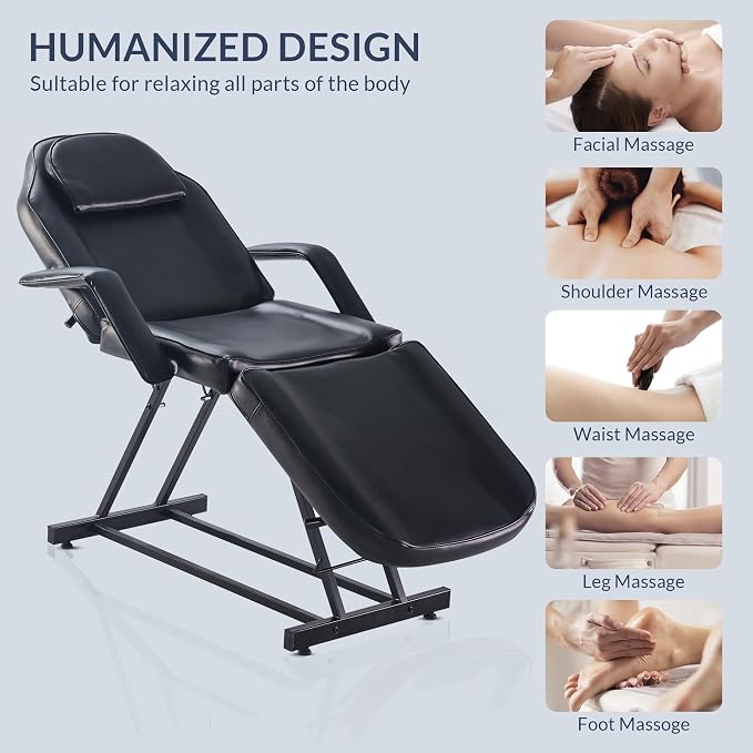 BELLEZE Adjustable Tattoo Table Chair Salon Bed Eyelash Microblading Esthetician Equipment for Professional Massage Facial Lash Beauty Treatment Spa - Black