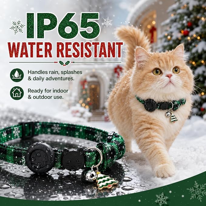 Cat Tracker GPS for Android, Pet GPS Tracker Collar for Cats No Subscription, IP67 Waterproof Cat Collar with Tracker Compatible with Google Find Hub – Replaceable 1-Year Battery, Android Only (Green)