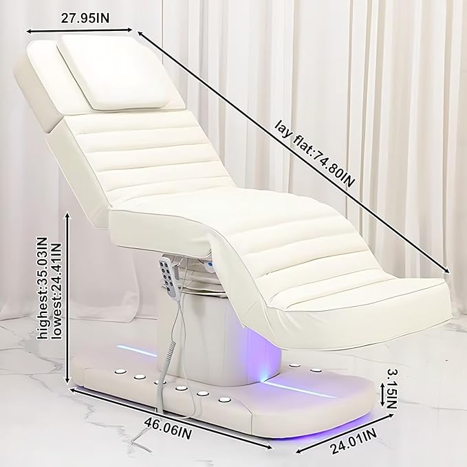 Electric Massage Table - Esthetician Bed with Futuristic Blue-Purple Light Base, Lash Bed Includes Multi-Angle and Height Adjustable, Foot Control, for Beauty Salon