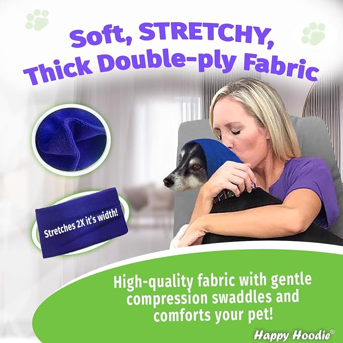 Happy Hoodie The Original Dog & Cat Calming Band - American Brand - Anxiety Relief/Noise Protection-Grooming-Thunder-Fireworks (Large, Blue) - Since 2008 (Pack of 2)