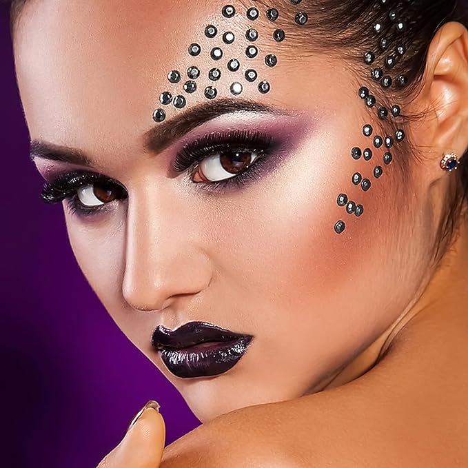 975Pcs Face Gems Hair Gems, Self-Adhesive Face Jewels Eye Jewels Rhinestones 3/4/5/6 mm DIY Face Gems Stick on, Hair Body Rhinestones Gems Crystals Pearls for Face Makeup, Crafts (gem_Black)