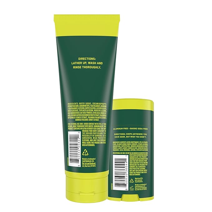 Mando Smooth Solid Stick (2.6 Ounce) + Acidified Body Wash (8.5 Ounce) - Clinically Proven to Block Odor All Day - Whole Body Safe For Pits, Packages + Feet (Mt. Fuji)