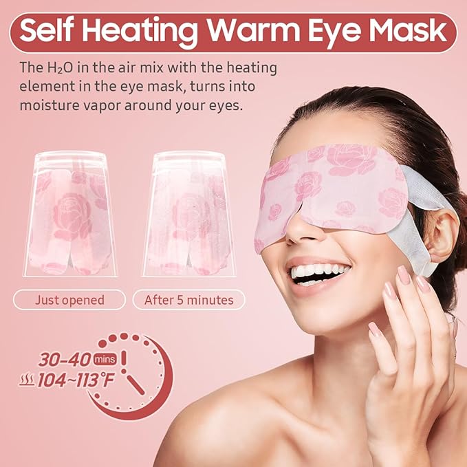 20 Packs Steam Eye Mask, Heated Eye Mask Warm Compress for Eyes, Disposable Self Heating Steam Mask for Home, Sleep, Spa, Travel Essentials & Relaxation Gifts for Women (Rose)