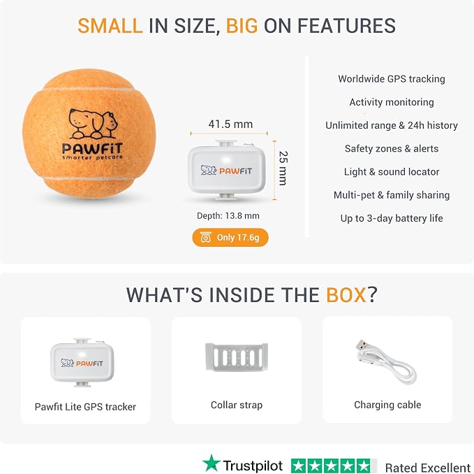 Pawfit Lite 4G GPS Dog Tracker, Live Tracking, Ultra-Light, Simply White