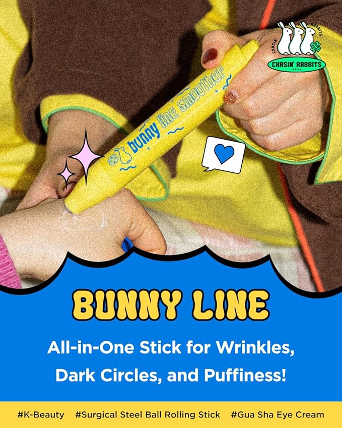 CHASIN' RABBITS Bunny Line Smoother Eye Cream Roller, 0.5 Fl Oz, Eye Serum with Surgical Steel Cooling Stick, Adenosine, Niacinamide, Dark Circles, Fine Lines, Under Eye, Vegan, Korean Skin Care