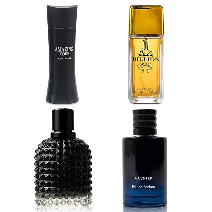 A CENTER Men's Cologne Include 4 Variety Pack Perfume Gift Set- 3.4 Fl Oz Each Eau De Parfume Tobacco,Musk,Woody,Masculine Scent Long Lasting Fragrance(Bundle F)