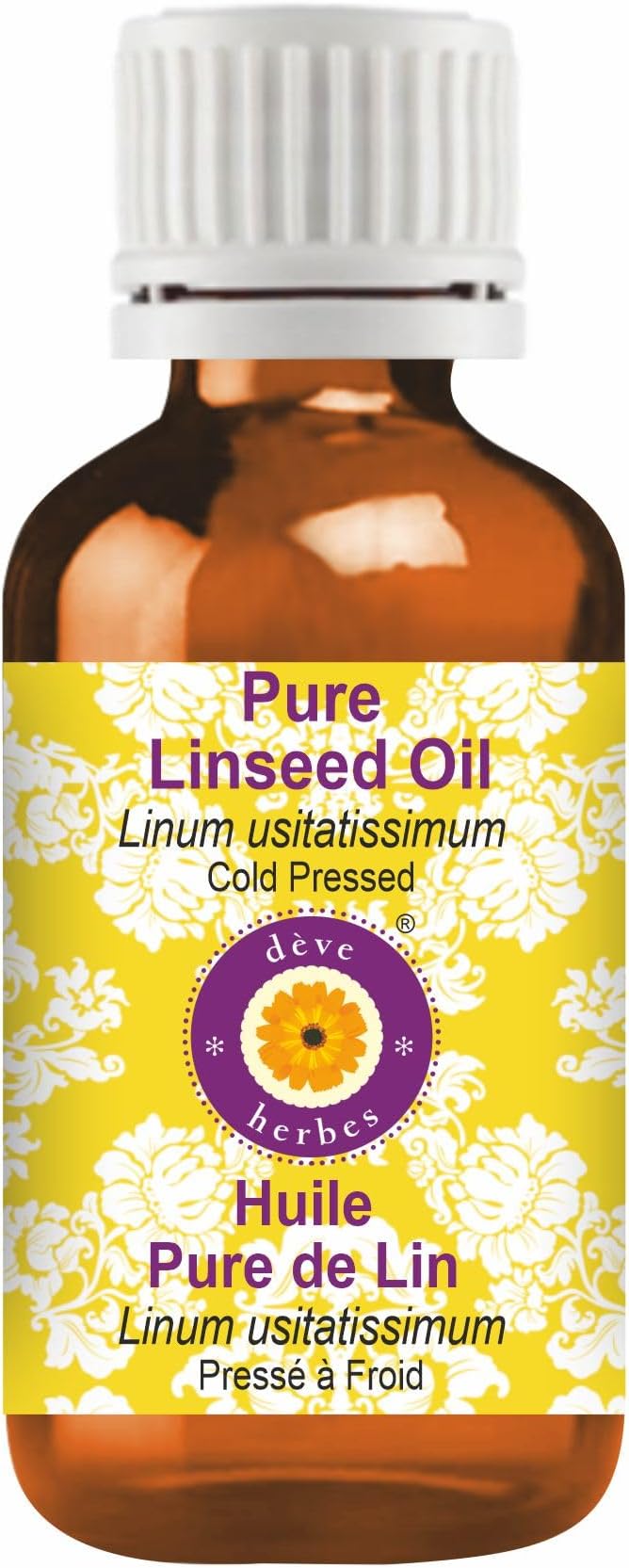 Deve Herbes Linseed Oil (Linum usitatissimum) | Cold Pressed | Pure | Natural | Undiluted | for Diluting Essential Oils | for Skin & Massage | Non-Sticky| Lightweight| Men & Women | 30ml (1 oz)