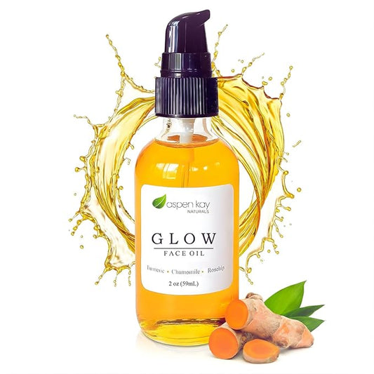 Aspen Kay Naturals Glow - Turmeric & Rosehip Face Oil, Natural & Organic Face Moisturizer with Turmeric, Camellia, Sea Buckthorn and Chamomile - Facial Serum - 2 oz