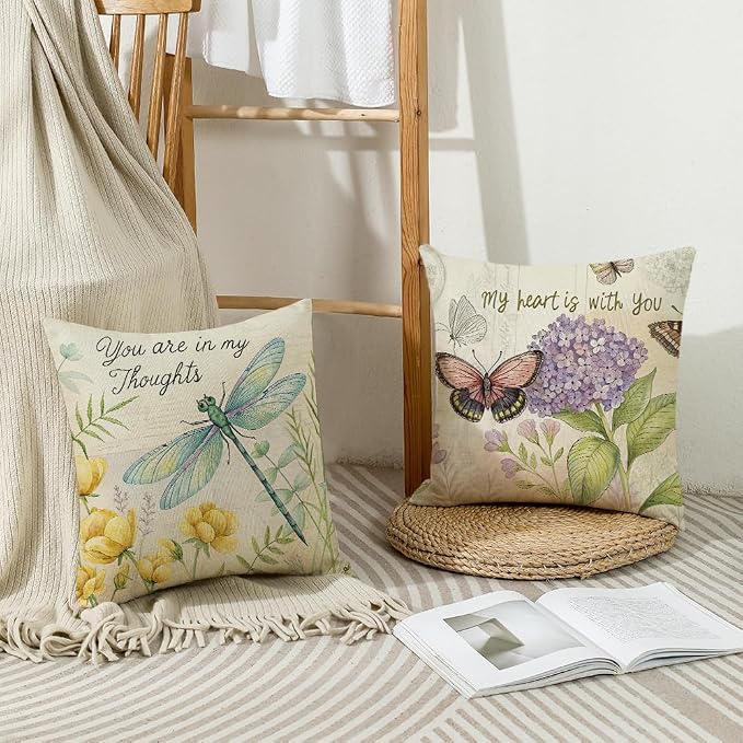 wyooxoo Farmhouse Pillow Covers 18x18 Set of 4 Spring Pillow Covers Outdoor Decorative Throw Cushion Case for Sofa Couch Living Room