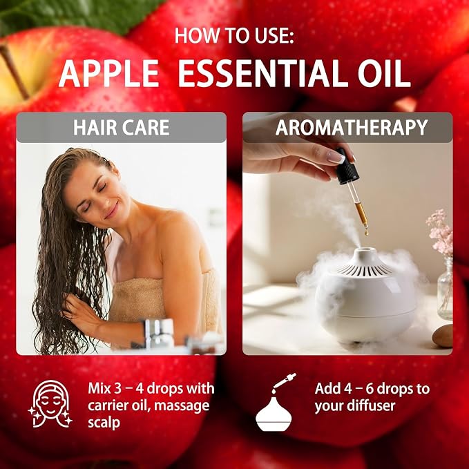 Apple Essential Oil - Apple Oil for Diffuser, 4 Fl Oz(120ml) | Candle Making, Soap Making, aroma, Strong Scent, Pure, Natural, Home Fragrance, Massage
