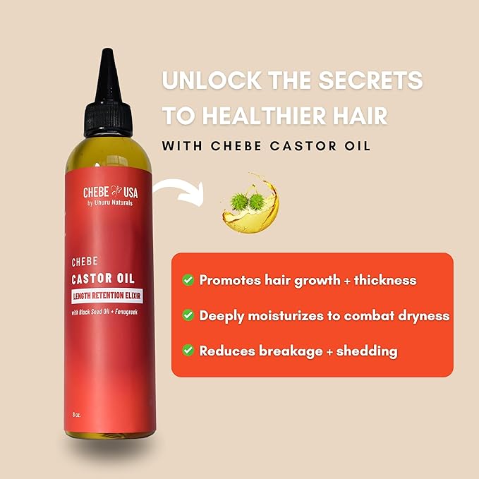 Original Chebe Castor Hair Growth Oil (4oz) – Nourishing & Moisturizing Hair Treatment for Thicker-Looking Hair – Infused with Black Seed, Clove & Rosemary – Authentic Chebe for All Hair Types