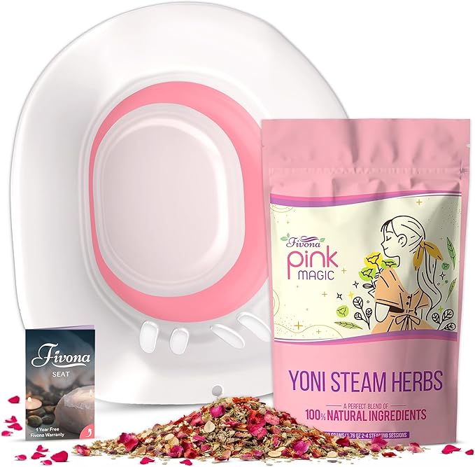 Fivona Yoni Steam Kit 2-in-1 Bundle of Steaming Seat with Pink Magic Herbs Bundle - at Home V-SPA Cleansing Set for Toilet Bowl - Detox and Rejuvenate with All-Natural Herbal Therapy