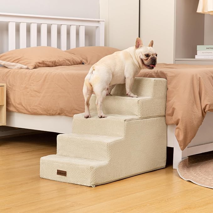 Aodisman Dog Stairs for High Beds 22.6" H, 5-Step Pet Steps for Small Dogs | Indoor Non-Slip Pet Stairs with Carry Handle for Puppies, Senior Cats & Short-Legged Dogs to Reach High Beds & Window Sills