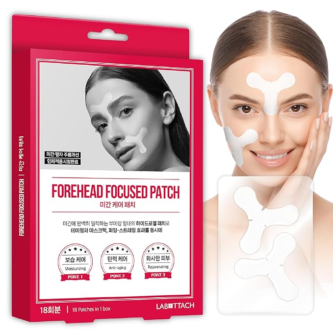 Facial Wrinkle Patches – 18pcs | Labottach Korean Skincare Hydrogel Firming Patch for Between Eyes, Smile Lines & Fine Lines with Adenosine, Tartaric Acid | Stretch & Lift | Home Skin Care