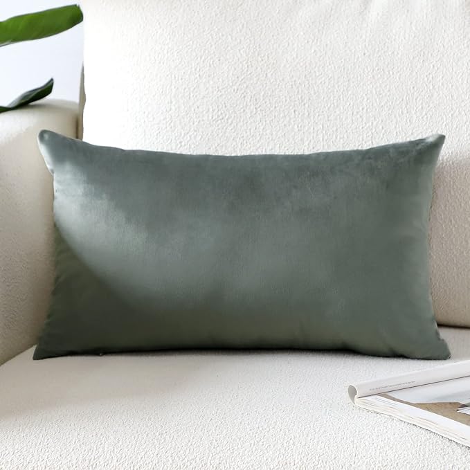 Artscope Luxury Velvet Pillow Covers Super Soft Decorative Square Throw Pillow Covers Case Cushion Covers for Sofa Couch Bedroom Car Decor 12x20 Inch Dark Grey