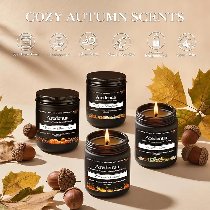 Cinnamon & Nutmeg Candles – Fall Spice Aroma, Cozy Autumn & Fall Candles Gift, 7oz Soy Candle for Home Scented, Seasonal Candle Gift for Holiday & Winter