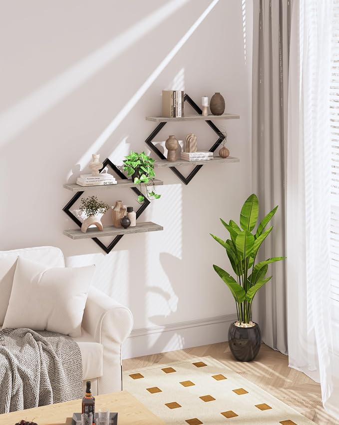 Floating Shelves for Wall, Set of 2 Wall Mounted Shelves, 2-Tier Hanging Shelves, for Living Room, Bedroom, Kitchen, Office, Study, Greige TBJ01P2BG