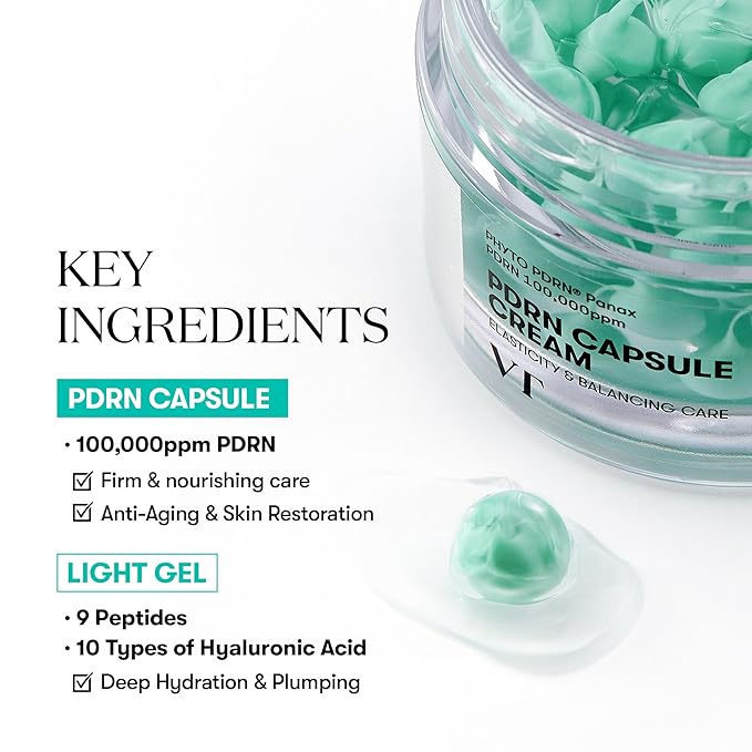 VT COSMETICS PDRN Capsule Cream 100, Hydrating Face Moisturizer with 100,000ppm PDRN, Hyaluronic Acid, 9 Peptides, Firming & Plumping Nourishing Cream, Korean Skin Care (1.69 fl. oz.)