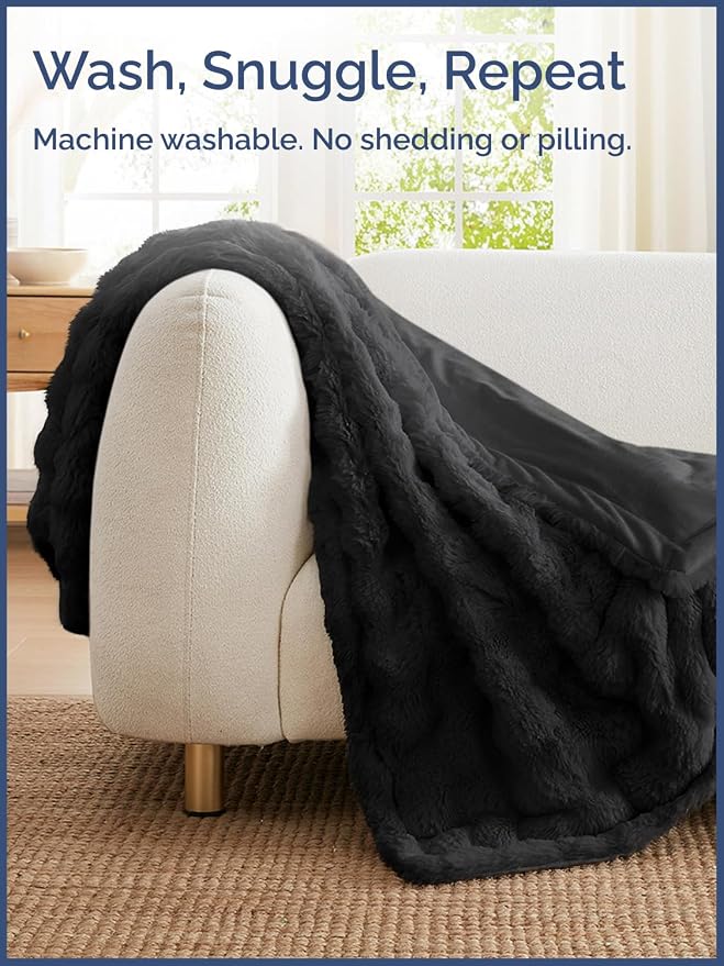 3D Fleece Bubble Blanket Throw Size - Rabbit Blanket - 50" x 60", Black | Soft Fluffy Faux Fur Blanket for Couch Sofa & Chair, Cozy Gifts for Women, Tie Dye Cloud Throw Bed Cover, Thick Plush Bedding