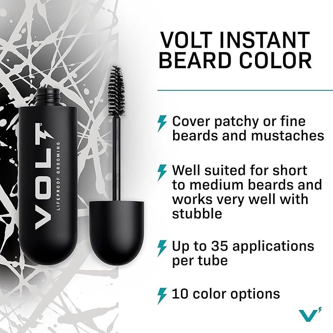 VOLT Grooming Temporary Instant Beard Color Single Pack - Quick Drying Plant Based Hypoallergenic Brush on Color for Beards, Mustaches, and Eyebrows - 0.35 Fl Oz (10 ml), Bark (Dark Brown)