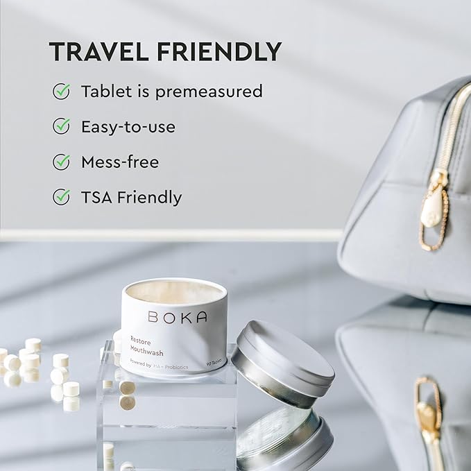 Boka Travel Size Mouthwash Tablets - Hydroxyapatite, Fluoride Free & Alcohol Free - Chewable Tablets to Freshen Breath - (90 Pcs, Mint)