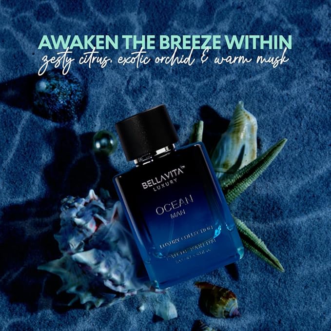 Bellavita Luxury OCEAN Eau de Parfum | 100 ml (3.4 fl.oz.) | Perfume for Men | Fresh, Bergamot, Lily of the Valley, and AMber Notes | Long Lasting Men's Fragrance