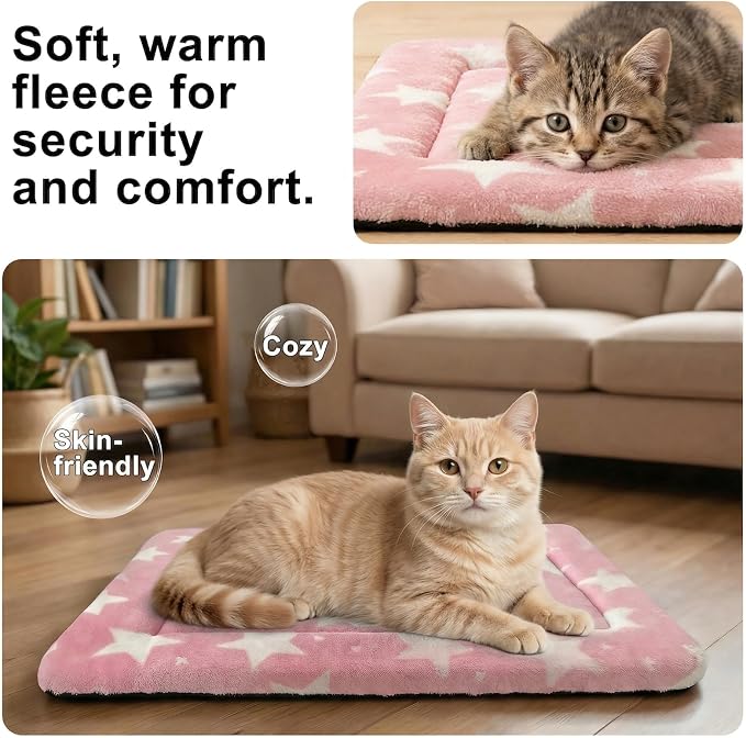 Dog Bed Mat – Soft & Comfortable Dog Kennel Pad for Crate – Durable Crate Bed & Mat for Dogs & Cats – Ideal for Crate, Kennel, and Home Use (Big&Little Stars Pink, XS(18"*14"*1.5"))