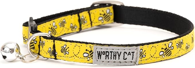 THE WORTHY DOG Characters Pattern, Breakaway Cat Collar, with Bell, Yellow