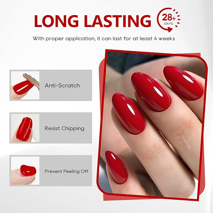 Red Gel Polish 1 Pcs 13ml, Bright Red Gel Nail Polish Red, Neon Red Gel Polish for UV Light Easy to Apply Soak Off Red Nail Polish Manicure Salon DIY at Home Suitable for Beginners
