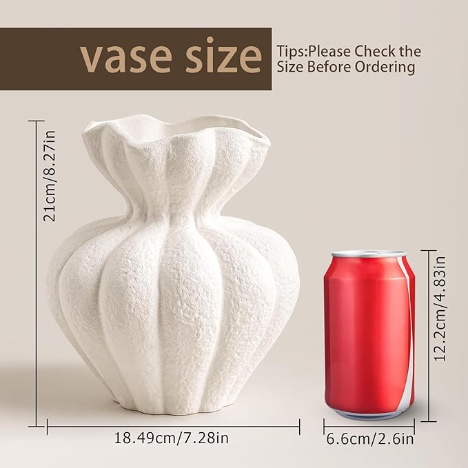 White Ceramic Vase, 8.2 Inch Modern Boho White Flower Vase for Home Decor, Unique Vase for Farmhouse Living Room Cabinet Table Centerpieces Wedding Decorations