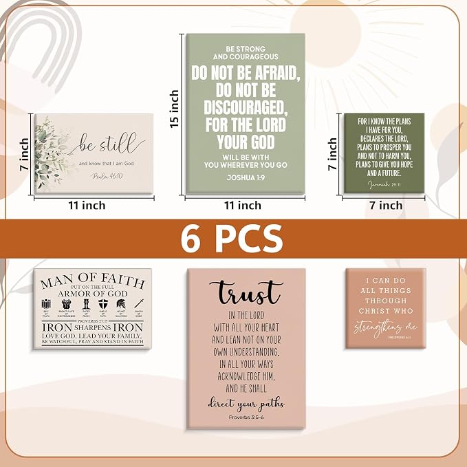 Framed Motivational Christian Bible Verse Wall Art, Set of 6 Religious Scripture Canvas Wall Decor for Prayer Room Church, Biblical Pictures for Bedroom Home Office, Christian Gifts