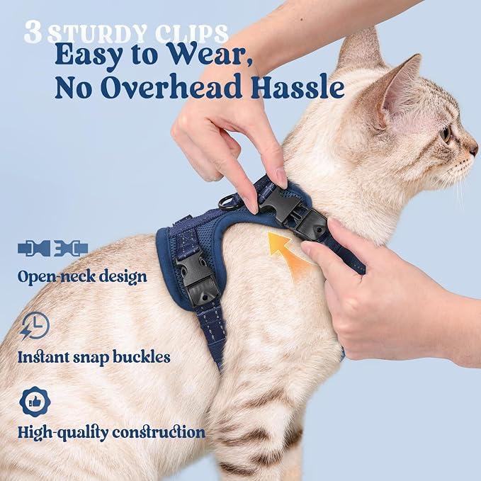 rabbitgoo Cat Harness and Leash Set, Easy-on with Neck Buckle, Navy Blue
