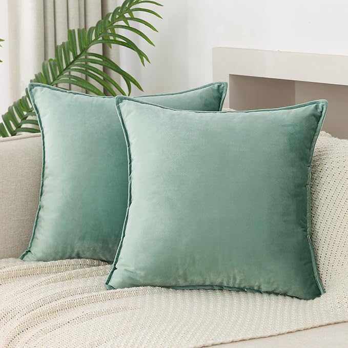 Velvet Sage Green Throw Pillow Covers 24”x24”Pack of 2 Soft Decorative | Square Cushion Covers for Couch Sofa Bed Livingroom Car Home Decor,60x60Cm